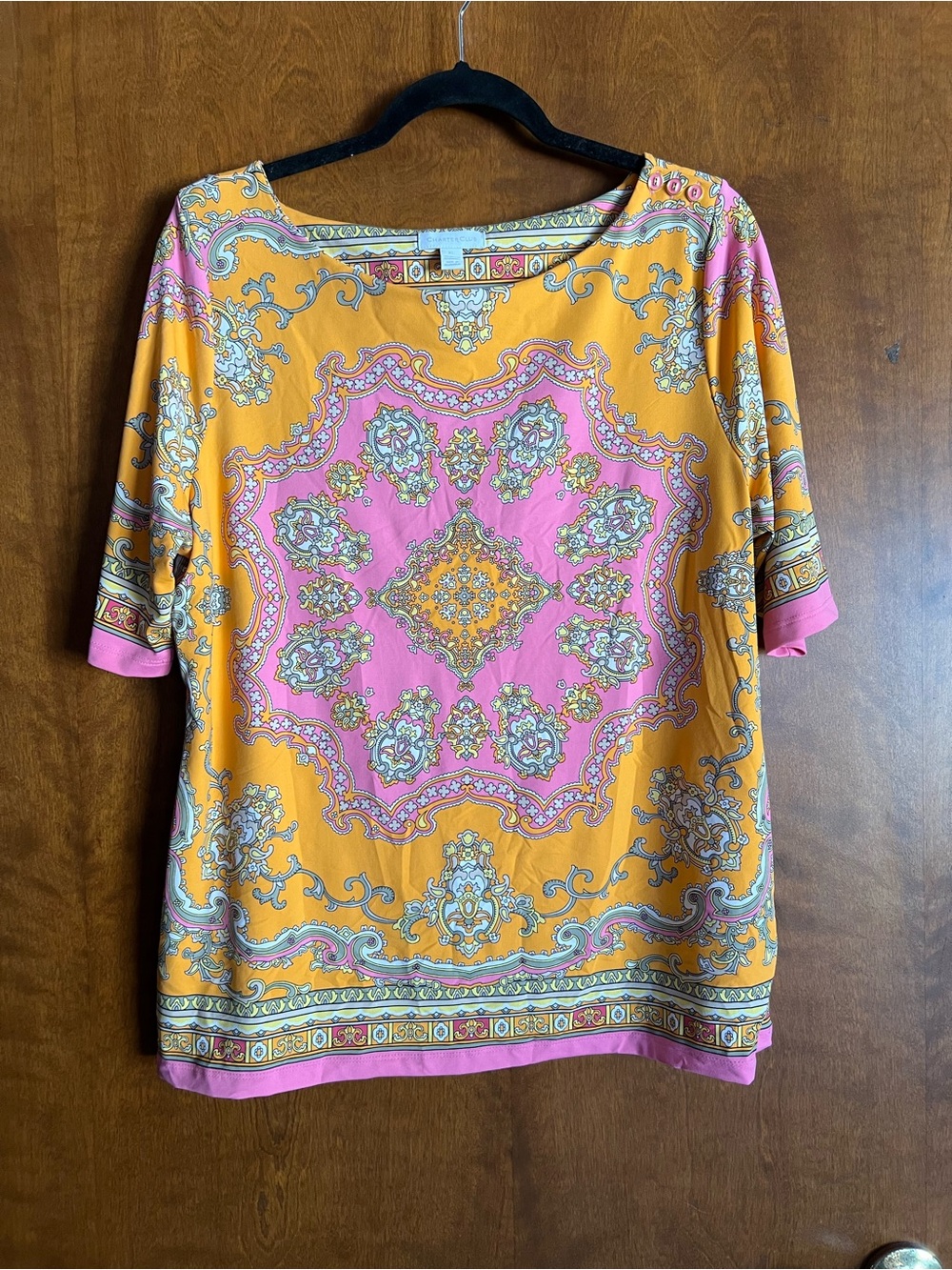 Charter Club Pink and Yellow Paisley Print Tunic
